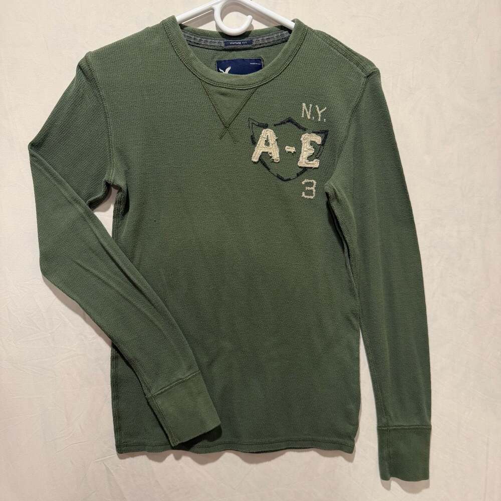 Y2K American Eagle Outfitters Men's Thermal Waffle Knit Long-Sleeve Shirt